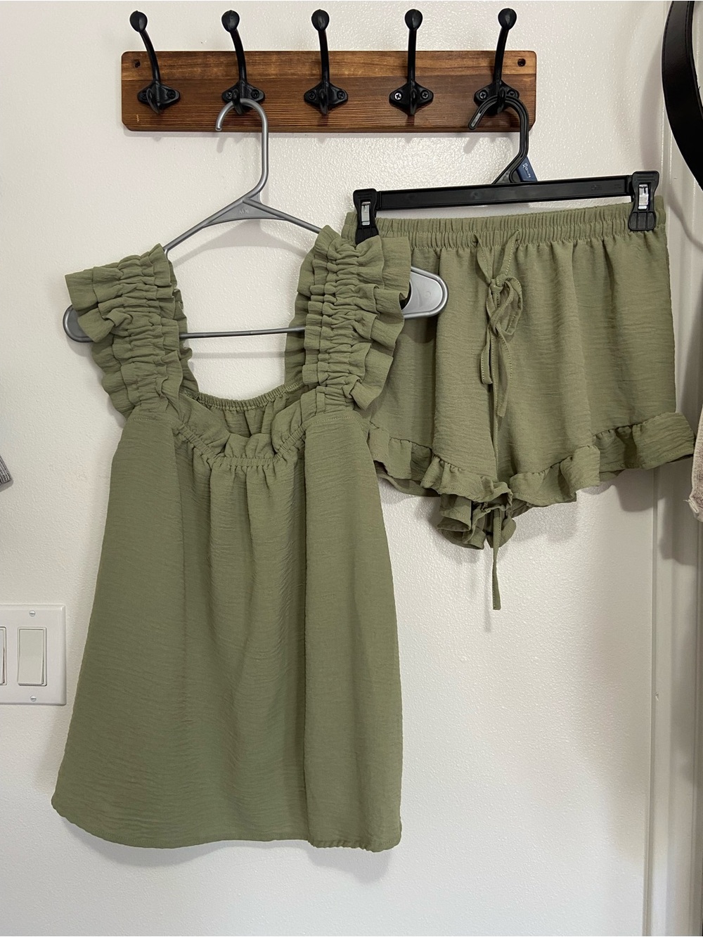 Olive Ruffle Tank and Shorts Pajama Set